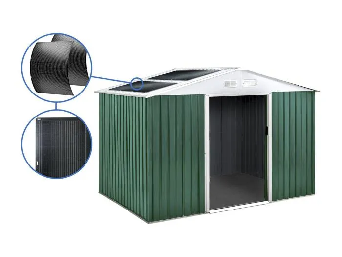 Gerätehaus aus Metall - "Rosas "- 7,06 m² mit Solarpaneelen - Grün