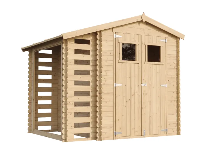 TIMBELA Gartenhaus Holz Mit Brennholzschuppen M386+M386G - mit Boden Imprägnierte - 3,53 + 0,97 m2