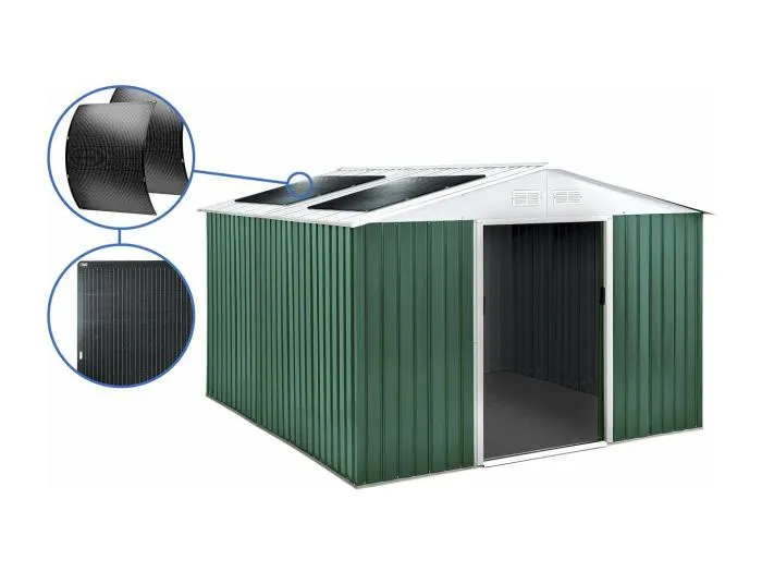 Gerätehaus aus Metall - "Rosas " - 10,85 m² mit Solarpaneelen - Grün