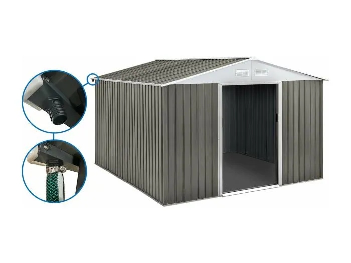 Gerätehaus aus Metall "Dallas" - 15,16 m² mit Dachrinne - Taupe