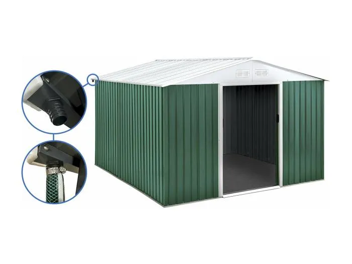Gerätehaus aus Metall - "Rosas " - 10,85 m² mit Dachrinne - Grün