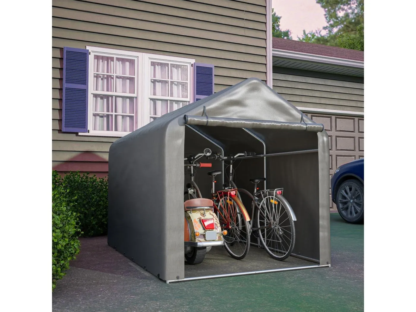Gartenheim - verzinkter Stahlmetallrahmen und PE -Stoff - Garage - 160x220x165 cm - Grau