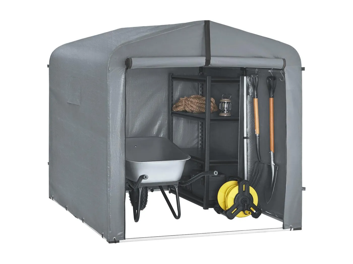 SoBuy Gartenhaus wasserdichtes Outdoor-Zelt Garage für Fahrräder und Werkzeug mit Haken Stauraum Grau 159x219x165 cm