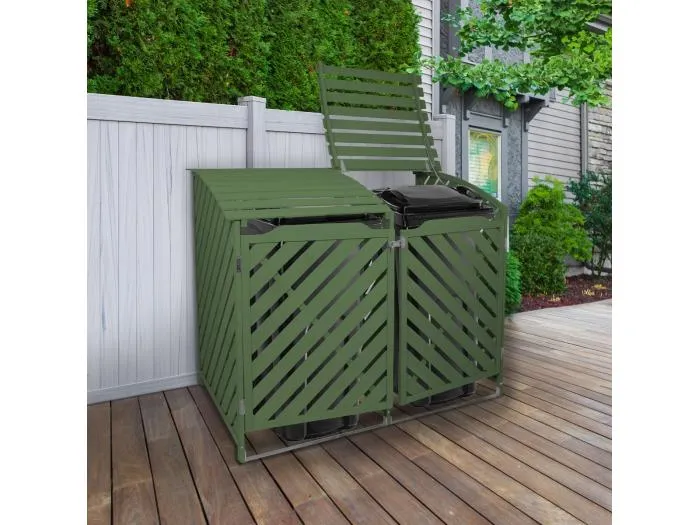 Mülltonnenverkleidung 2er Tonnen Mülltonenbox Mülltonnenschrank Mülltonne Abdeckung Verkleidung Garten Salbei-Grün