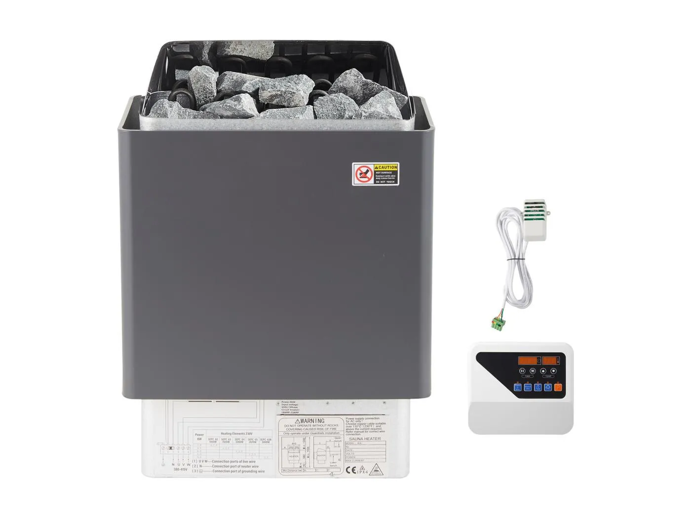 Elektroherd SucceBuy 9 kW Elektrischer Saunaofen mit Externer Steuerung, Edelstahl, für Räume von 9–13 m³, 41 x 28 x 57 cm, 430 Edelstahl + 316 Edelstahl