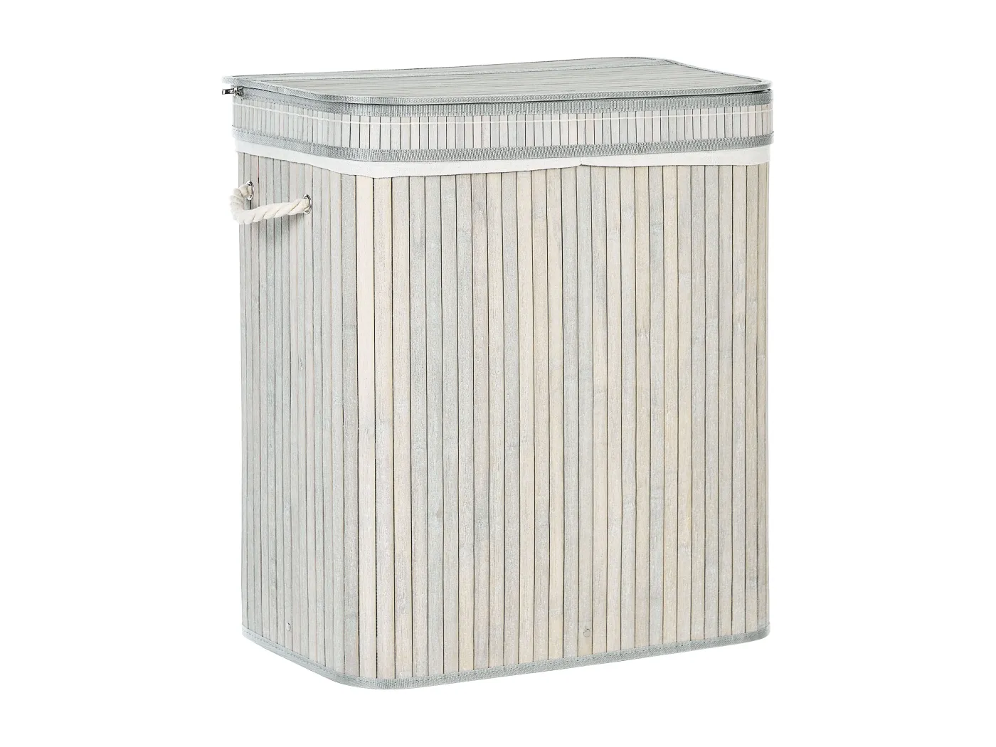 Wäschekorb Bambusholz grau handgemacht mit Deckel 2 Kammern Sack Kalthota