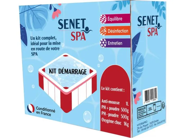 Starterset für Spa "Senet Piscine" mit PH minus und plus, Aktivsauerstoff, Anti-Schaum und pH-Testset