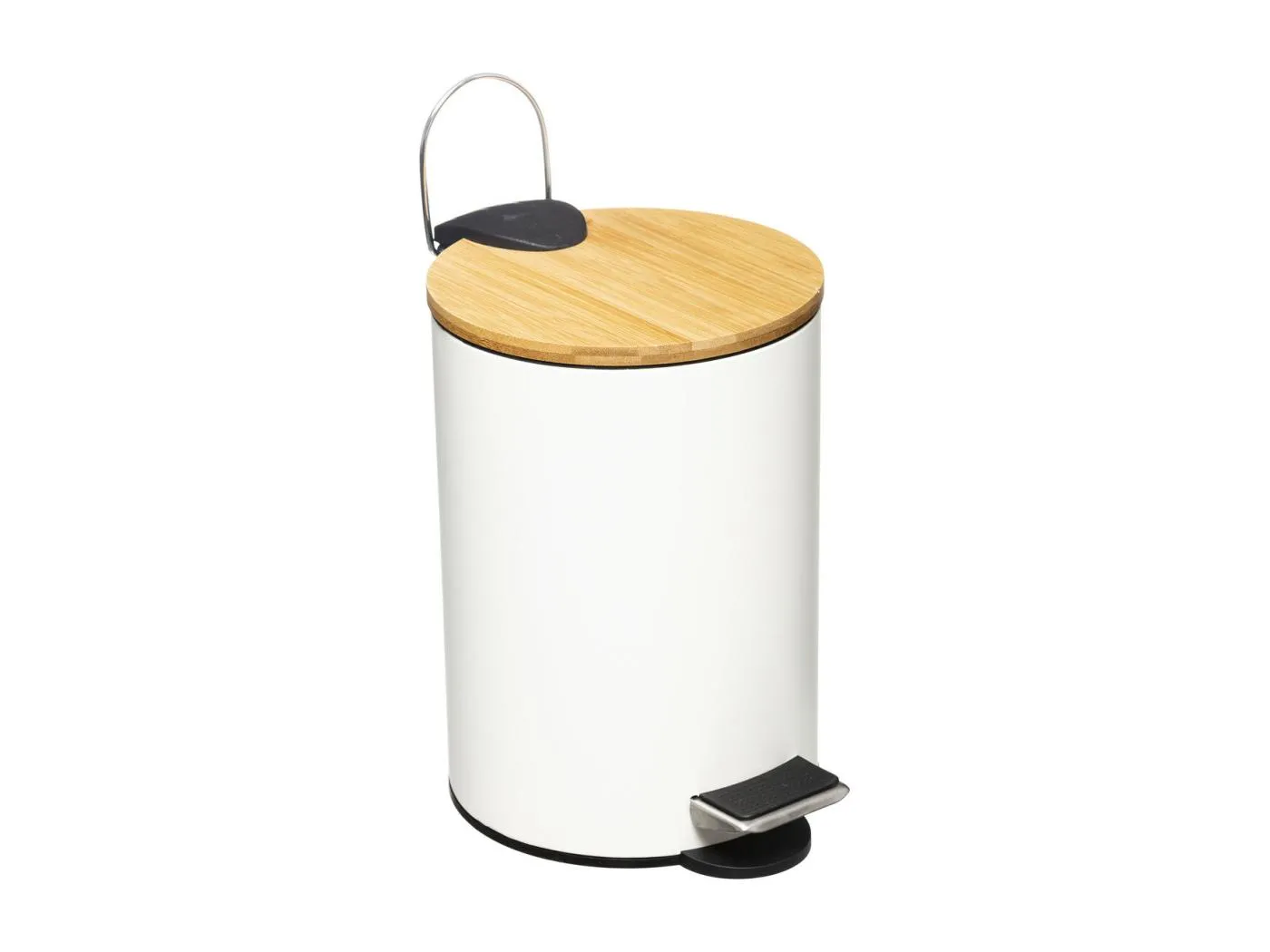 Badmülleimer aus weißem Metall 3L mit Bambusdeckel