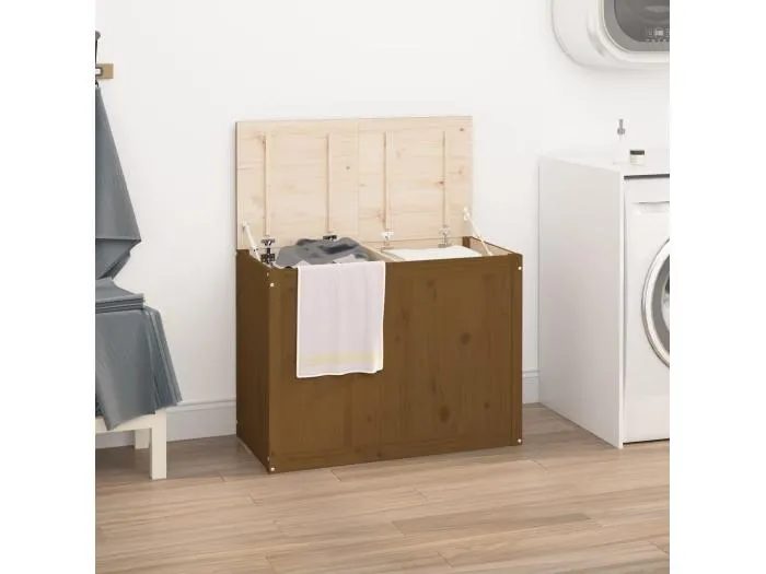 Wäschetruhe Honigbraun 88,5x44x66 cm Massivholz Kiefer