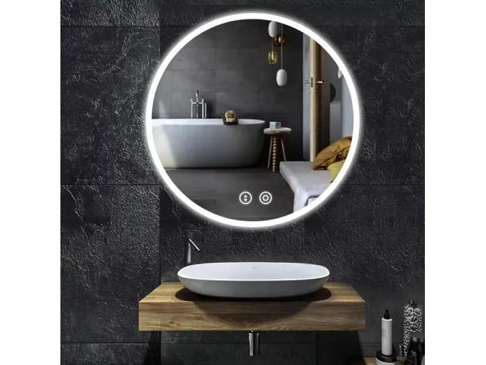 Runder Badezimmerspiegel mit Beleuchtung, LED-Spiegel mit Touch Switch, Anti-Fog, variable Helligkeit, 60x60 cm