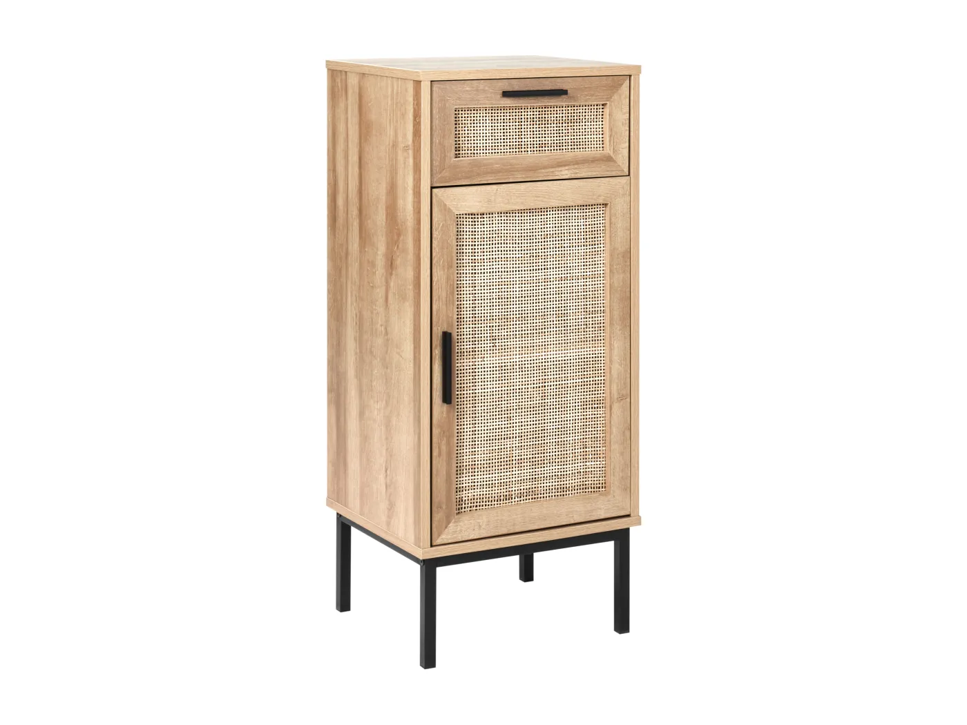 Badezimmerschrank im Boho- Stil Aufbewahrungsschrank Rattan Front Flechtwerk 40 x 92 cm Helles Holz Rosell