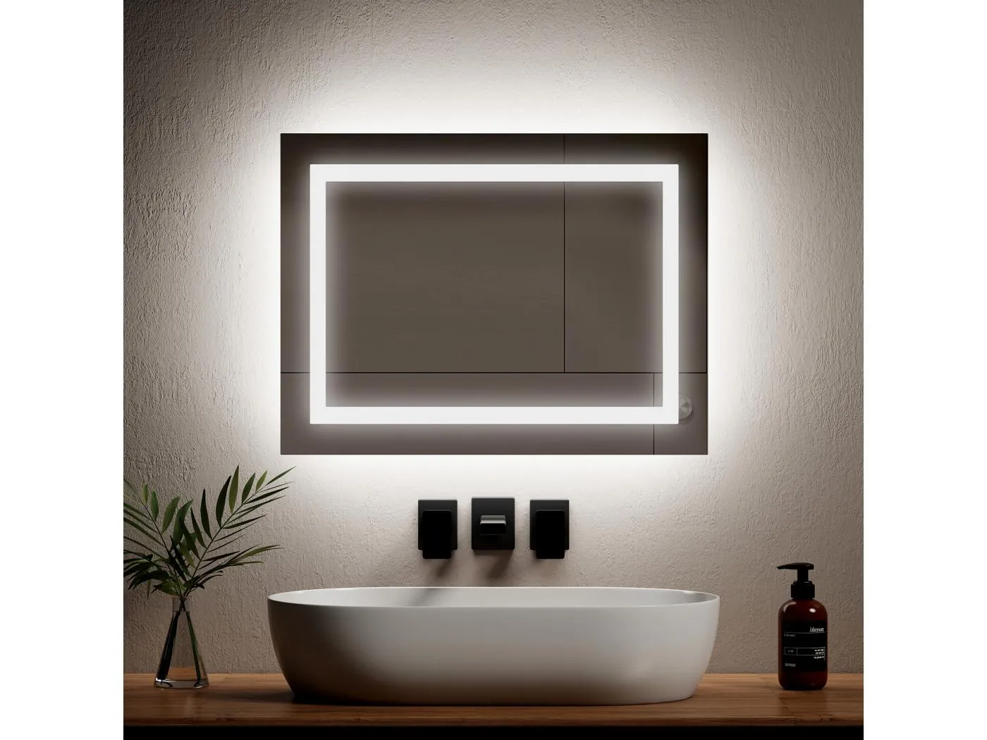 BADSPIEGEL mit Beleuchtung und Anti-Beschlag 60/45 cm