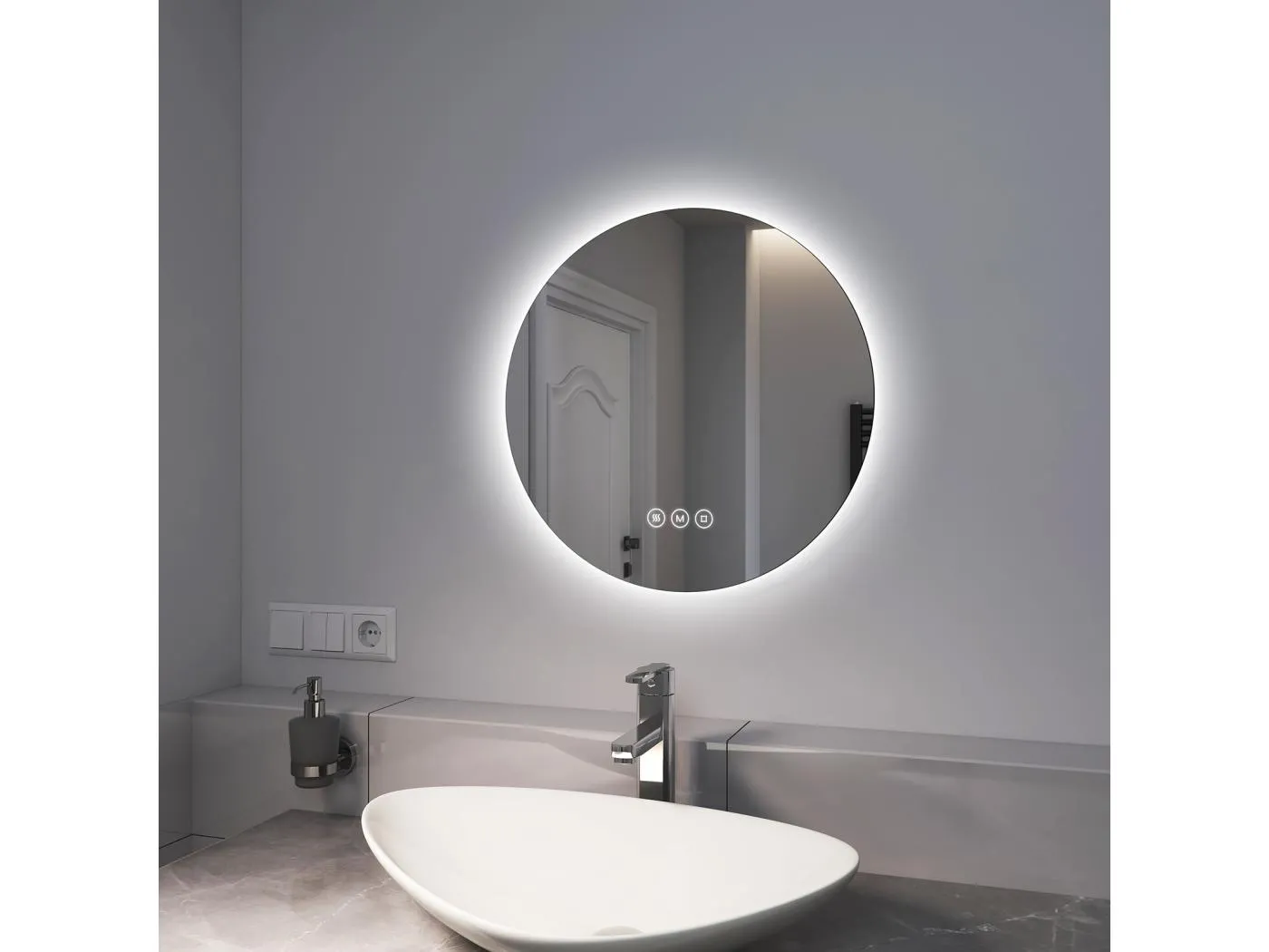 BADSPIEGEL runder mit Beleuchtung rahmenlos Ø50 cm