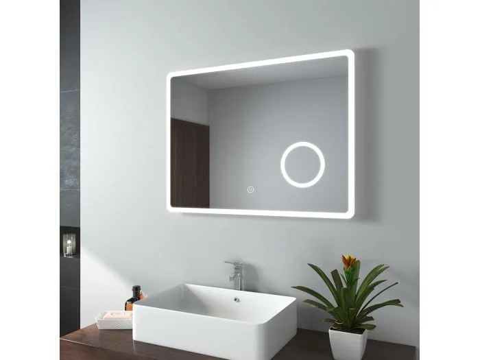 BADSPIEGEL mit Beleuchtung mit integriertem Schminkspiegel 80/60 cm