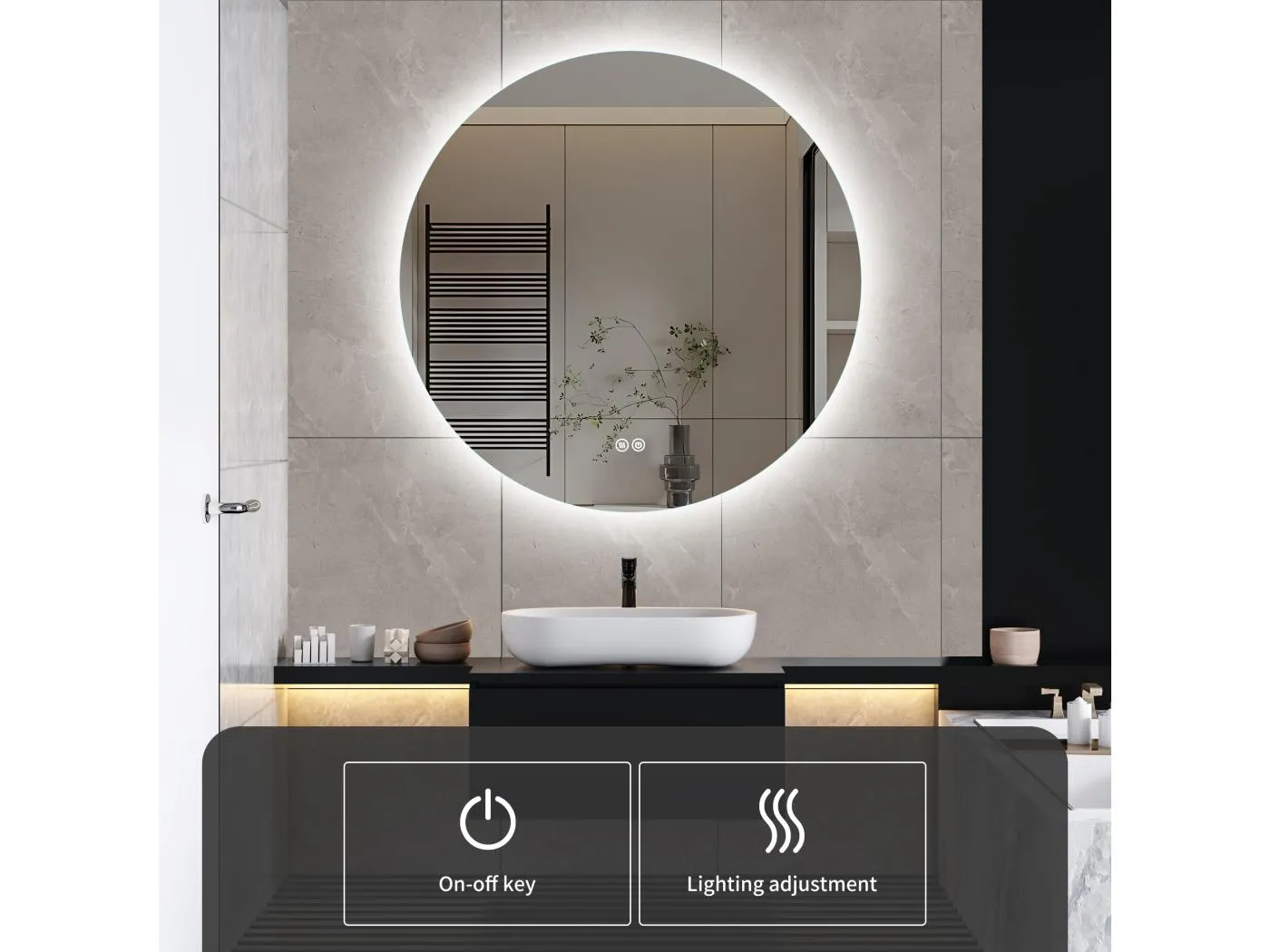 Badezimmerspiegel mit Beleuchtung - Rund Ø80 cm - LED Badezimmerspiegel - mit Antibeschlag und 3 wechselbaren Farben