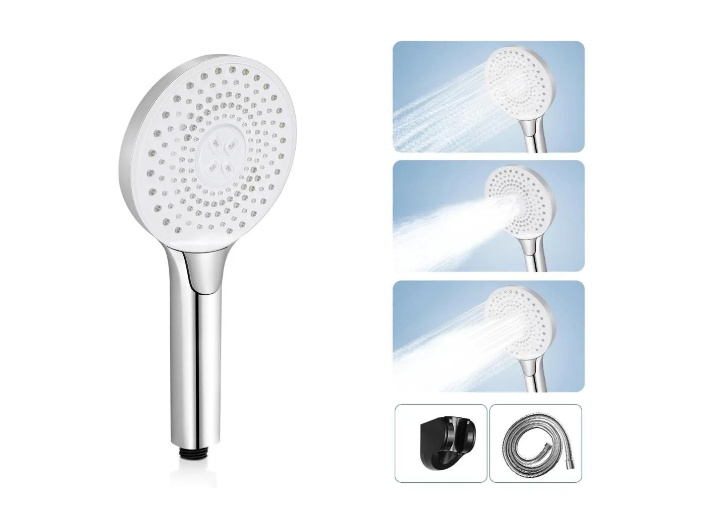 NETTLIFE Runde, wassersparende Handbrause aus Nickel mit 3 Strahlarten