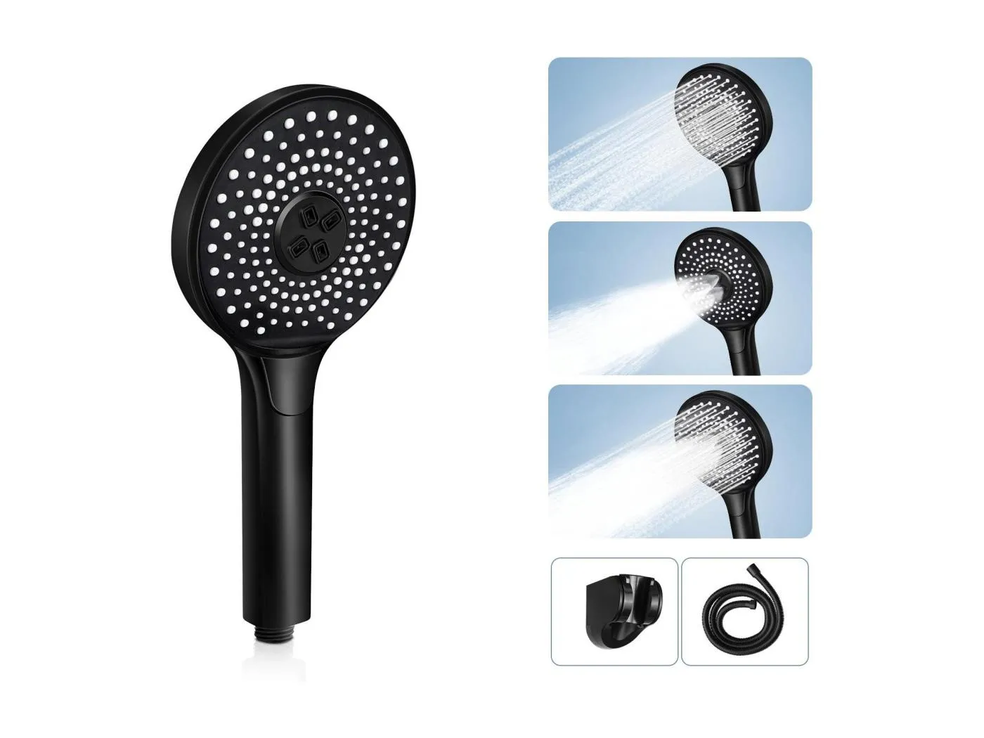 NETTLIFE Handbrause, rund, wassersparend, mit 3 Sprühdüsen, Schwarz