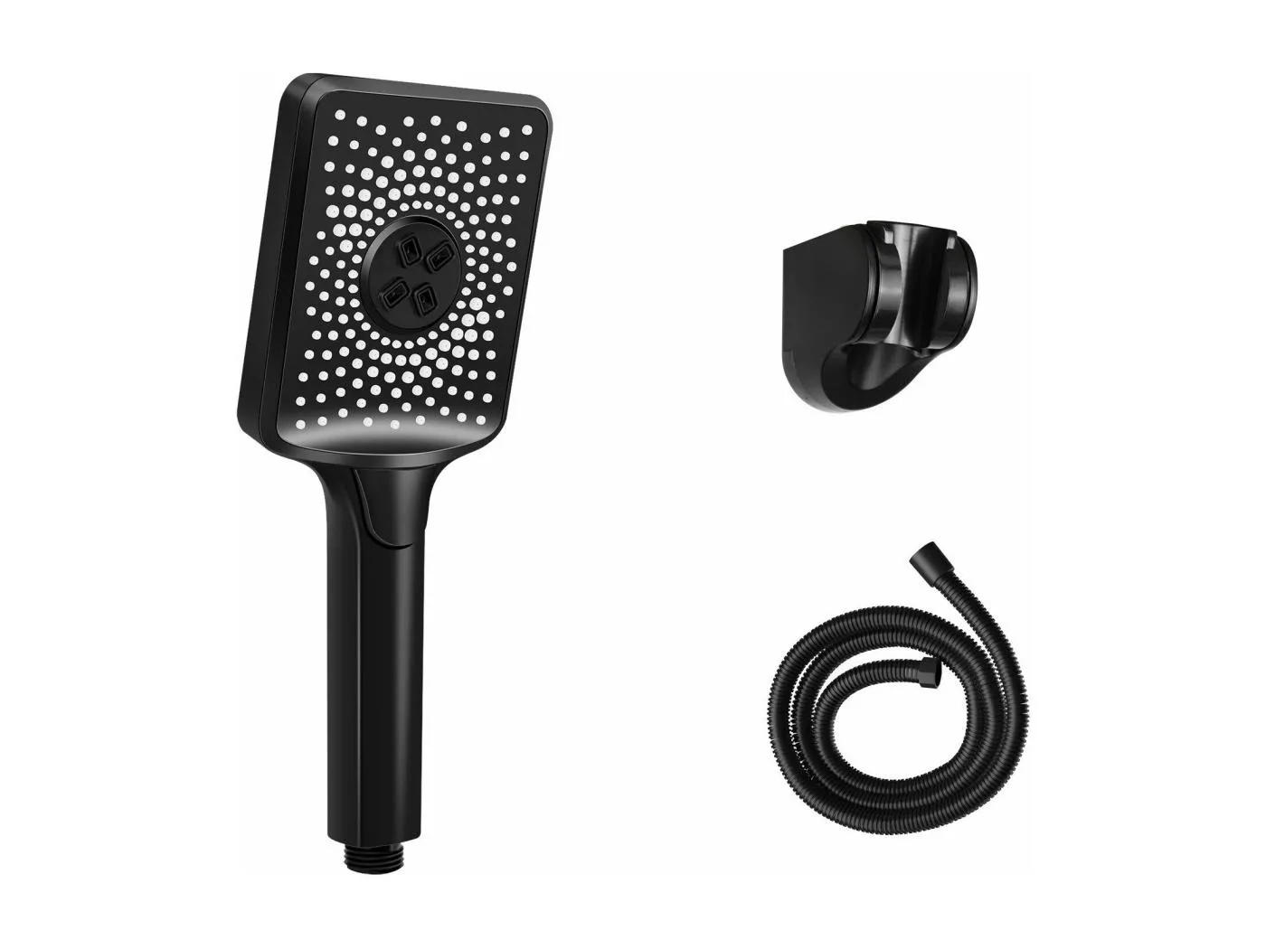 NETTLIFE Schwarzer Handbrausen-Wasserspar-Duschkopf mit 3 quadratischen Düsen