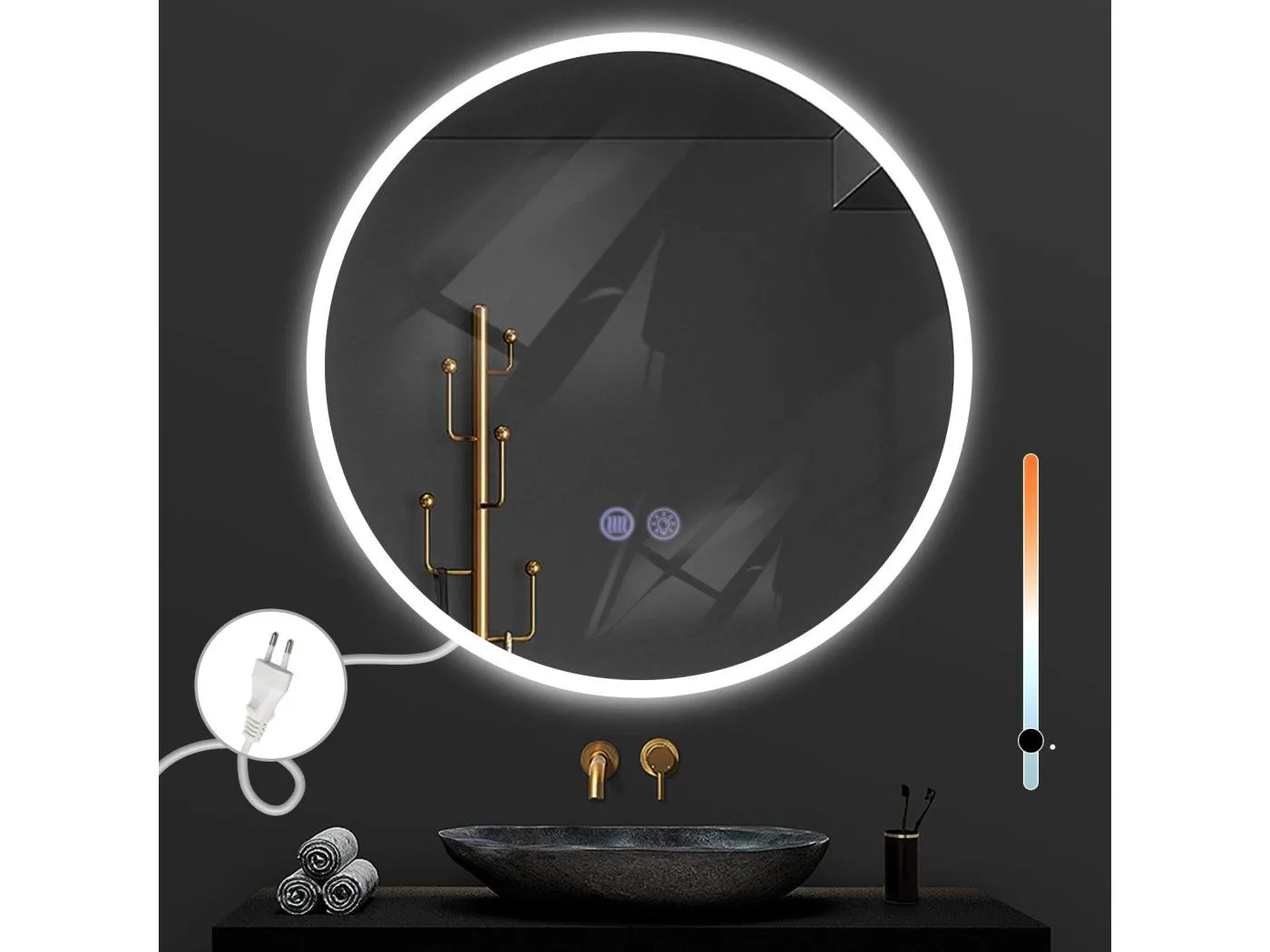 NETTLIFE Spiegel mit Beleuchtung LED-Wandspiegel IP44 80cm mit Touch-Spiegelfunktion und dimmbarer Beleuchtung