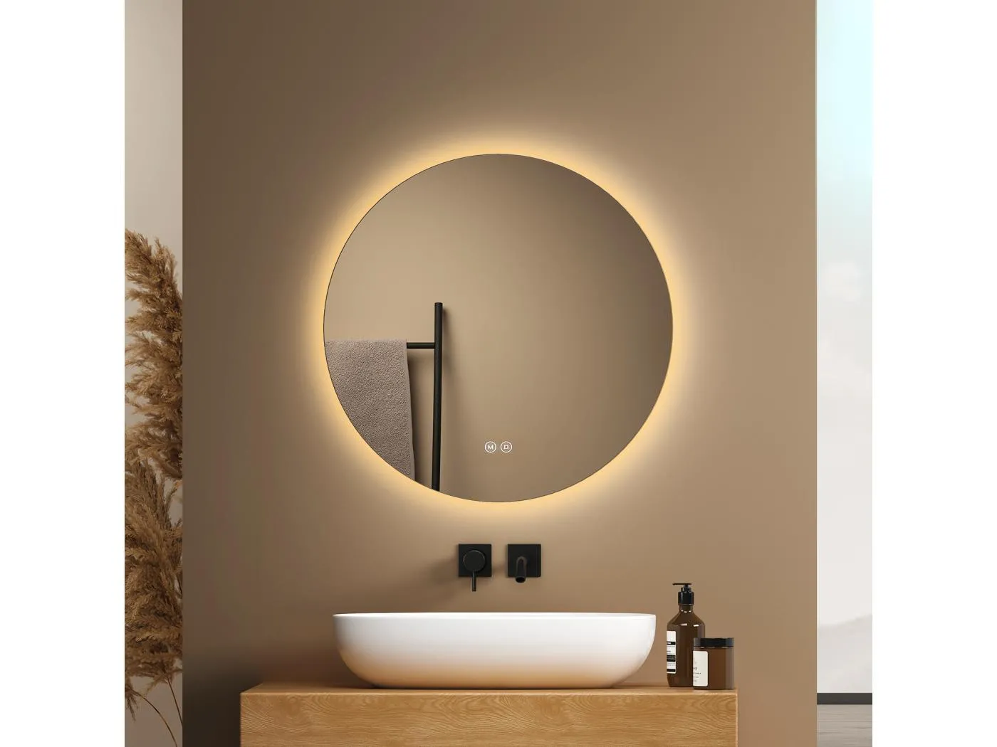 BADSPIEGEL rund mit Beleuchtung rahmenlos 50 cm