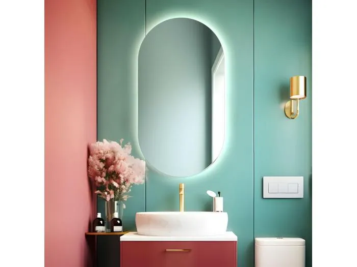 Umkehrbarer ovaler Badezimmerspiegel mit Hintergrundbeleuchtung OLIVIA LED 50x100, hergestellt in Italien