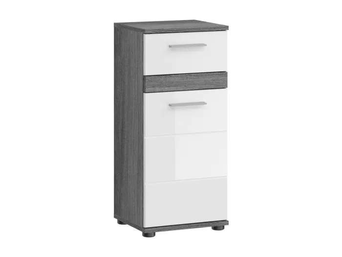 Blake Badschrank 1 Tür, 1 Schublade Hochglanz weiß,rauchfarbenen.