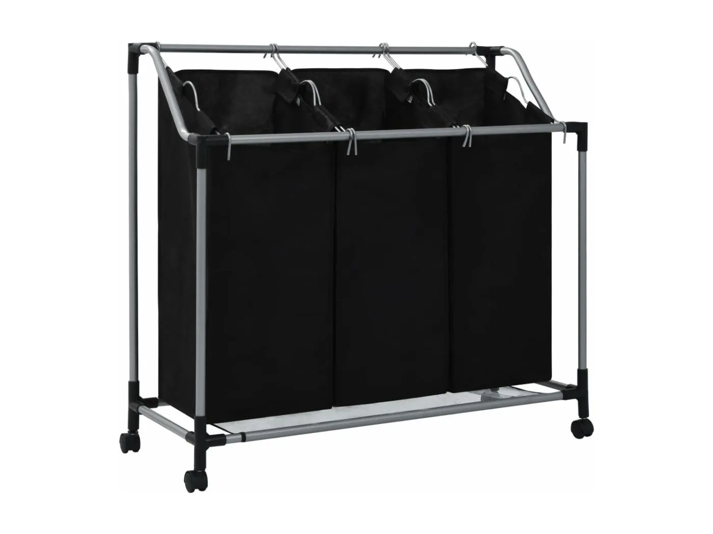 Wäschekorb mit 3 Taschen Schwarz Stahl