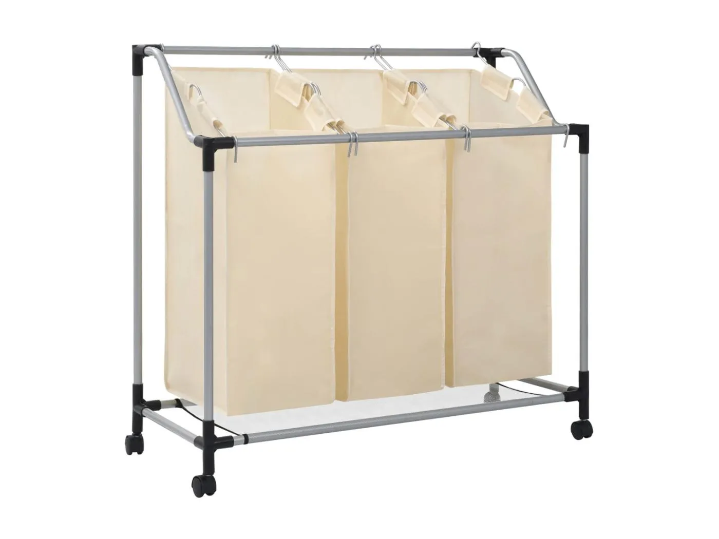 Wäschekorb mit 3 Taschen Creme Stahl