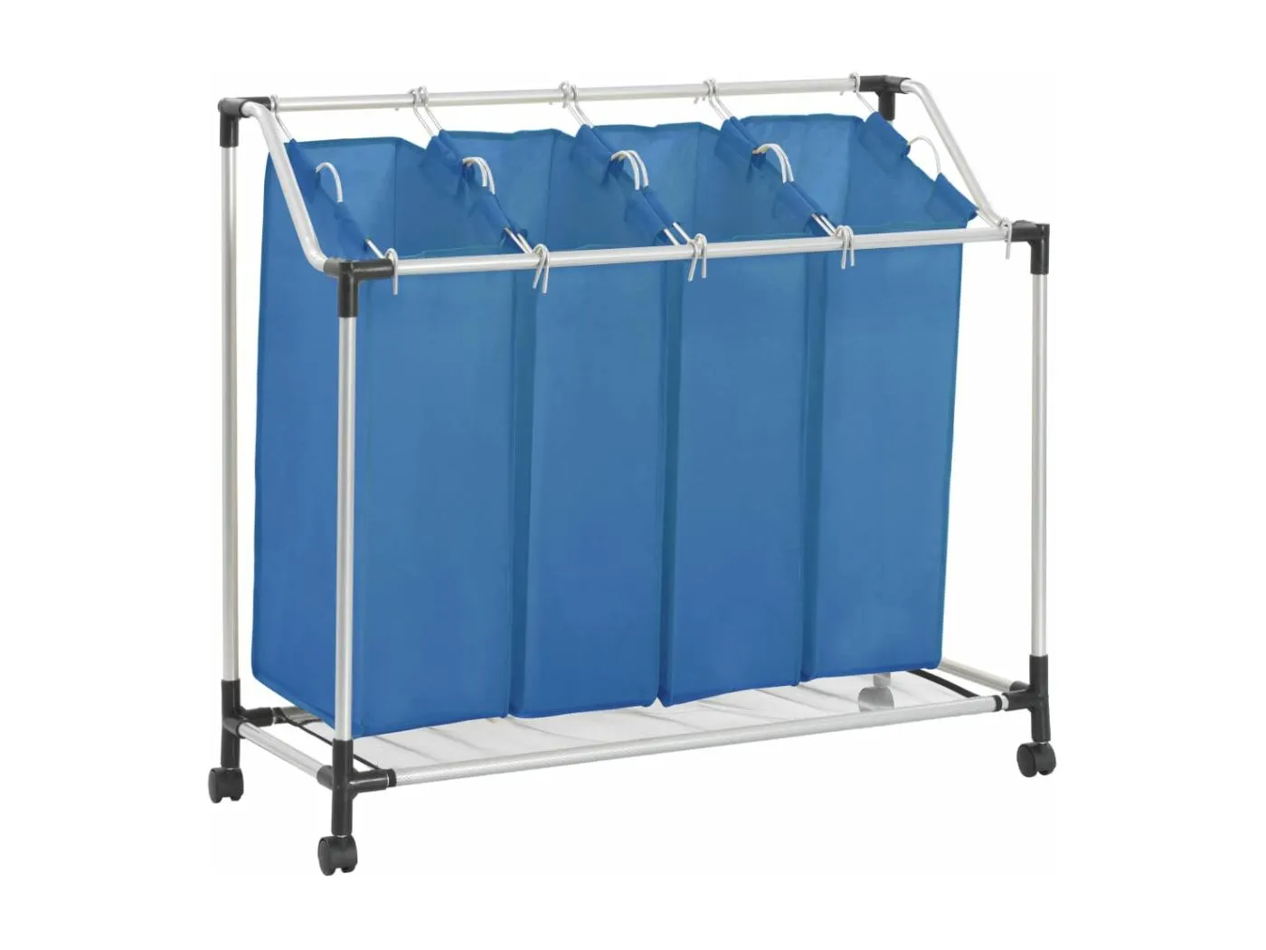 Wäschesortierer mit 4 Taschen Blau Stahl