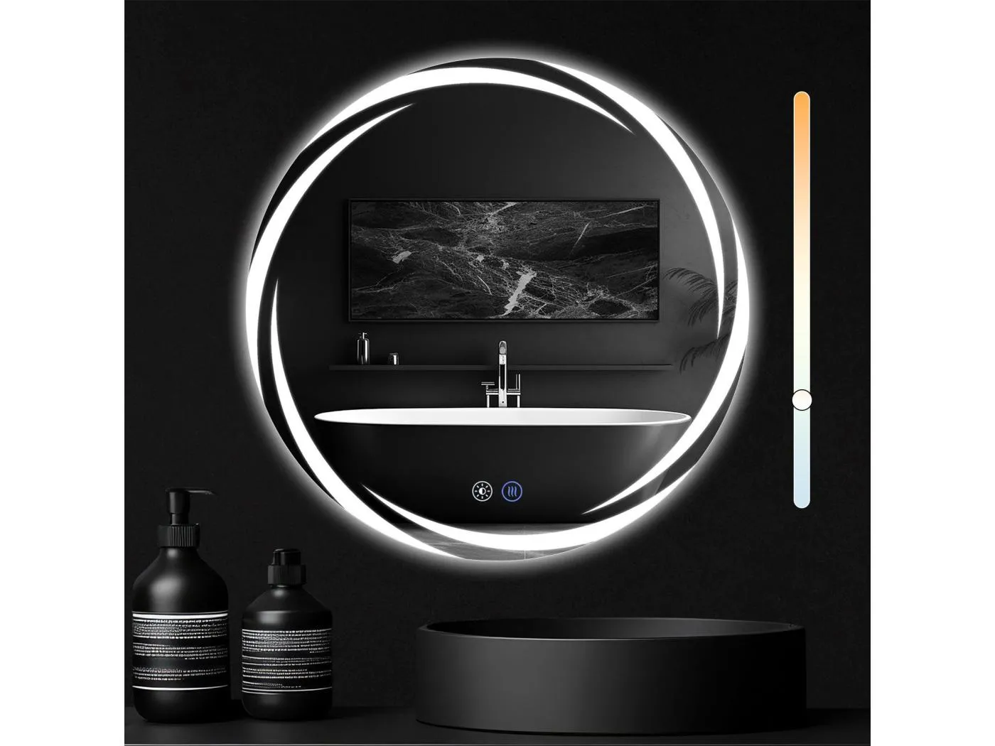 NETTLIFE Badezimmerspiegel mit Beleuchtung, runder LED-Badezimmerspiegel, 60 cm IP44 runder Badezimmerspiegel mit Touch-Funktion