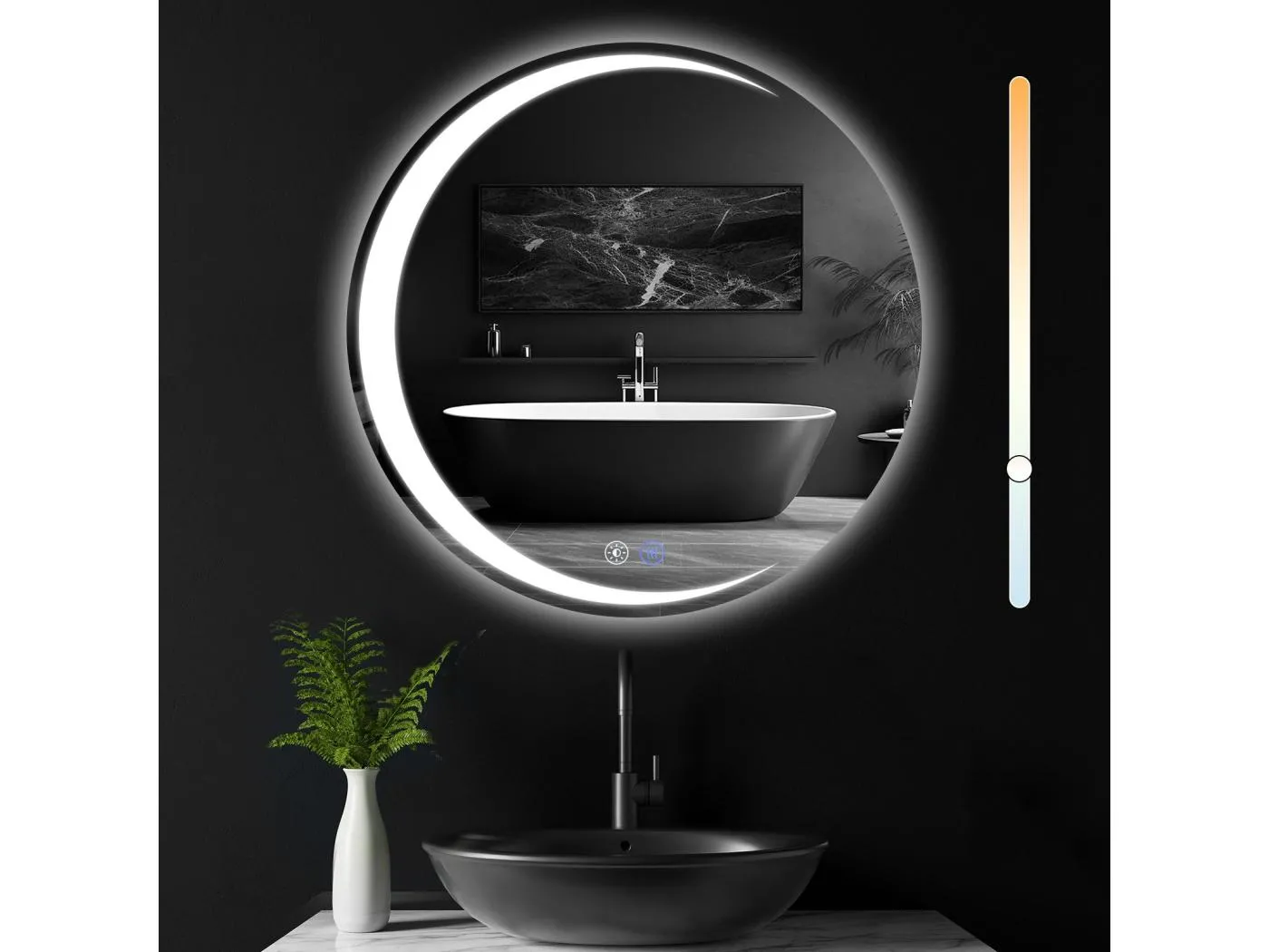 NETTLIFE Badezimmerspiegel mit Beleuchtung, runder LED-Badezimmerspiegel IP44, 50 cm runder Badezimmerspiegel mit Touch-Funktion