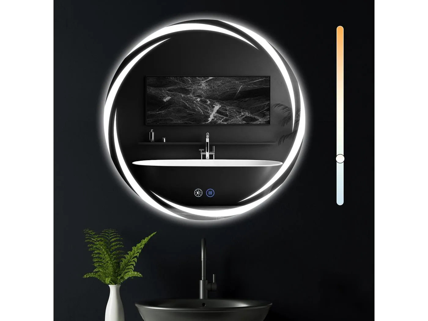 NETTLIFE Badezimmerspiegel mit Beleuchtung, runder LED-Badezimmerspiegel, 50 cm IP44 runder Badezimmerspiegel mit Touch-Funktion