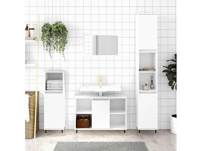 Badschrank Hochglanz-Weiß 30x30x100 cm Holzwerkstoff