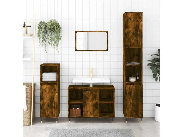 Badschrank Räuchereiche 30x30x100 cm Holzwerkstoff