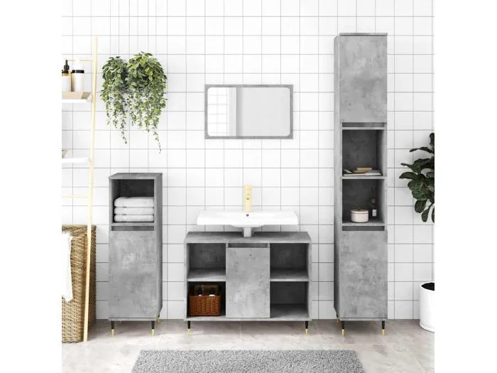 Badschrank Betongrau 30x30x100 cm Holzwerkstoff