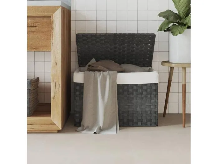 Wäschekorb mit Deckel Grau 55,5x35x34 cm Poly Rattan