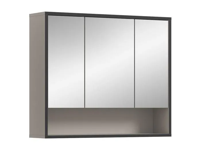 Bagno Spiegelschrank Bad 3 Spiegeltüren hellgrau, cremefarben.