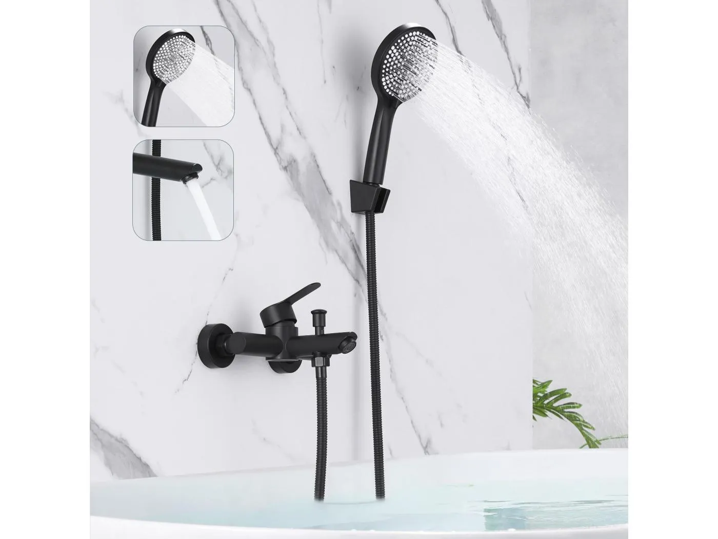 NETTLIFE Badewannenarmatur Schwarz Badewannenarmatur - Duscharmatur mit Brause Einhebelmischer Duscharmatur mit Handbrause