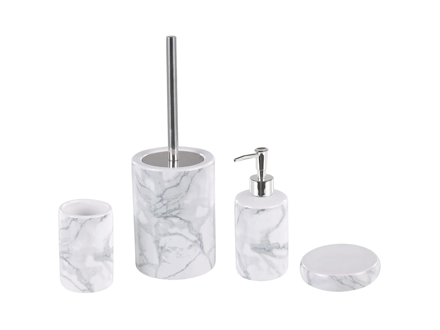 Badezimmer Set 4-teilig Keramik weiß / grau Marmor Optik Modern Arauco