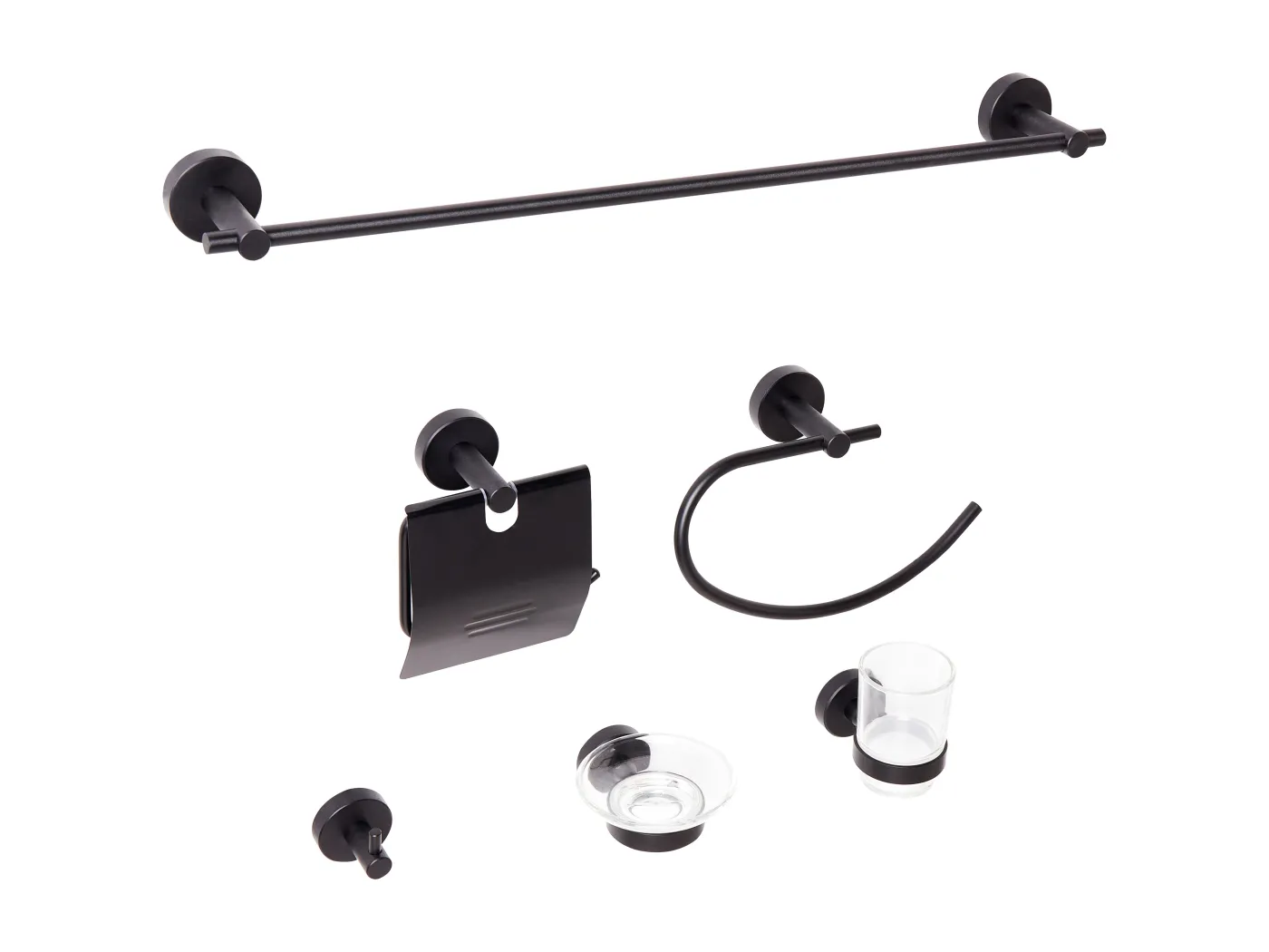 Badaccessoires Set 6-teilig ZARUMA mit Handtuchstangen und -haken Schwarz