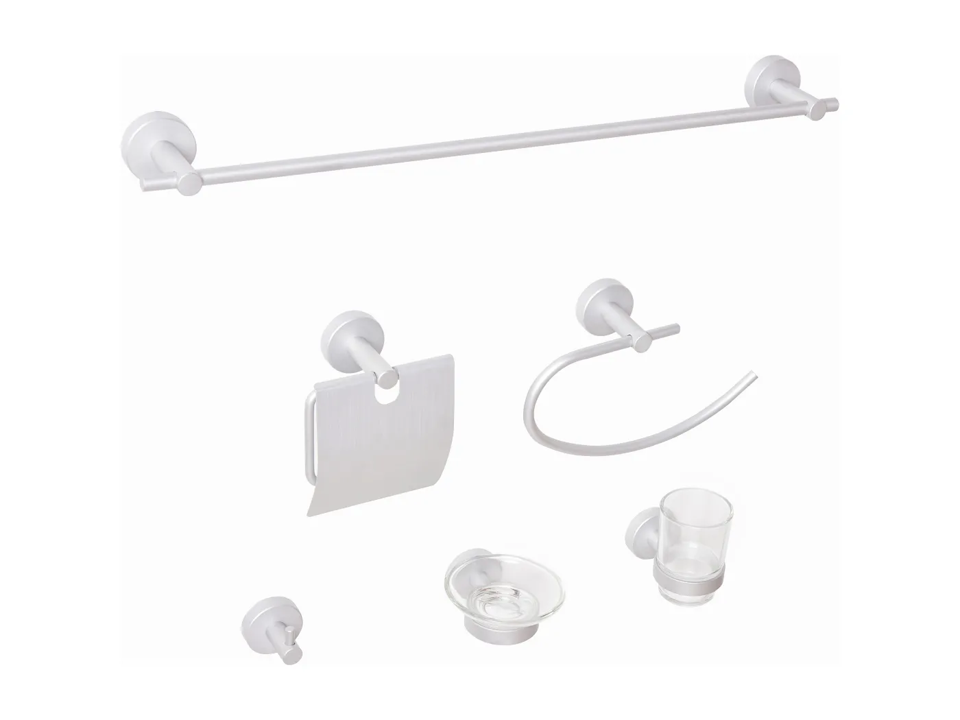 Badaccessoires Set 6-teilig ZARUMA mit Handtuchstangen und -haken Silber