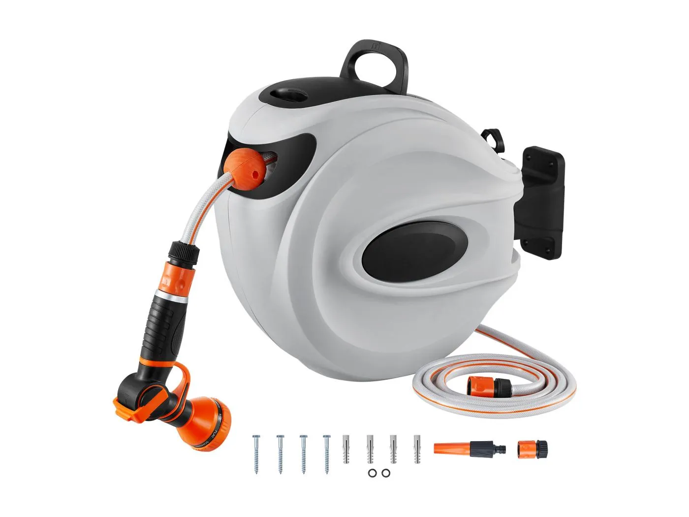 115'x1/2" Einziehbarer Schlauchaufroller SucceBuy, 180° Schwenkbar, Wandmontage