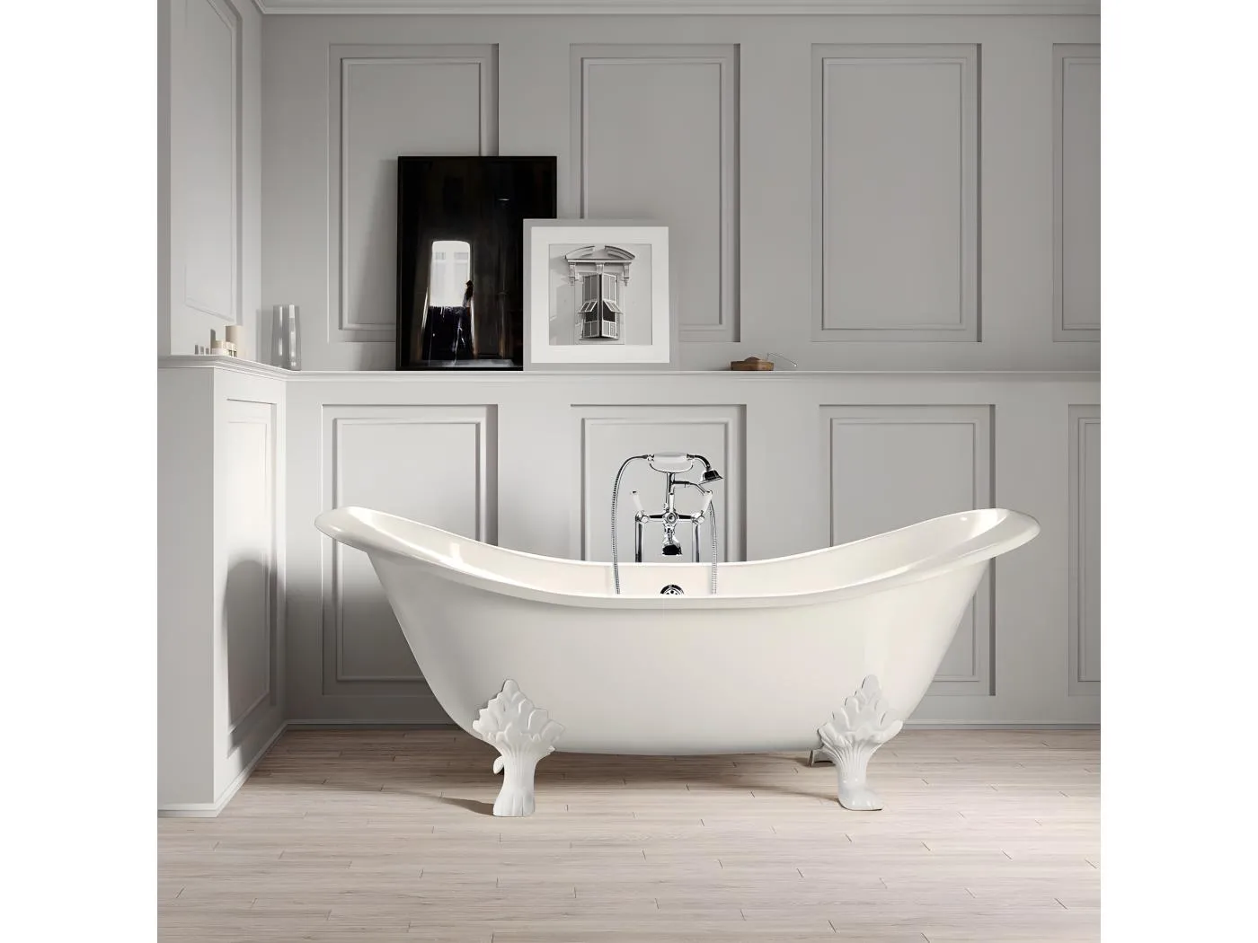 Freistehende Gusseisen Badewanne KINGSTON weiß Füße WEISS 182 cm
