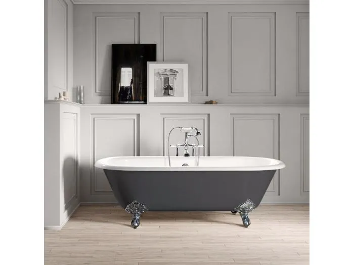 Freistehende Gusseisen Badewanne PLYMOUTH grau Füße CHROM 190 cm