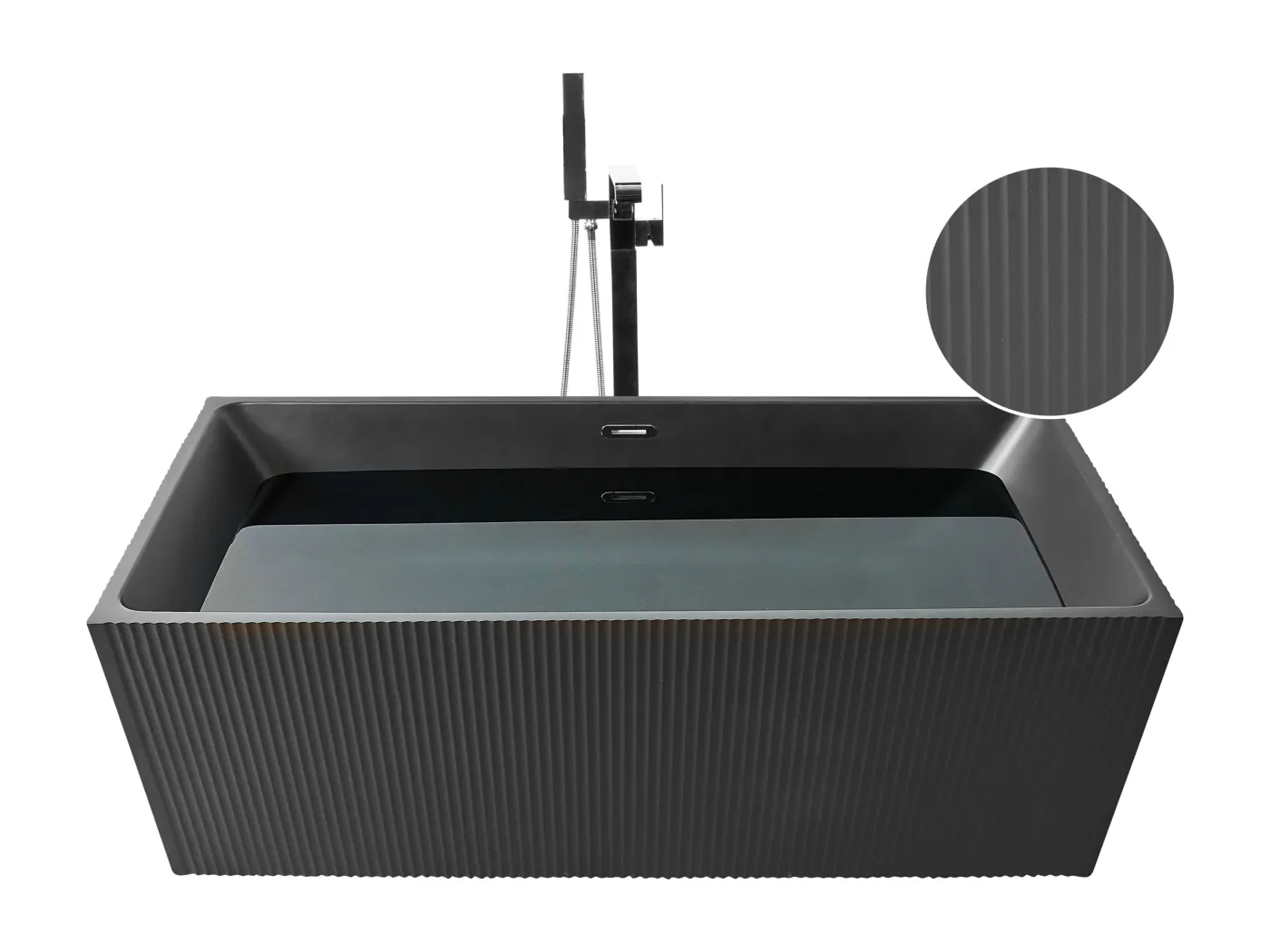 Moderne rechteckige freistehende Badewanne 170 x 80 cm Acryl geriffelt Oberfläche Badezimmer Mattschwarz Gocta