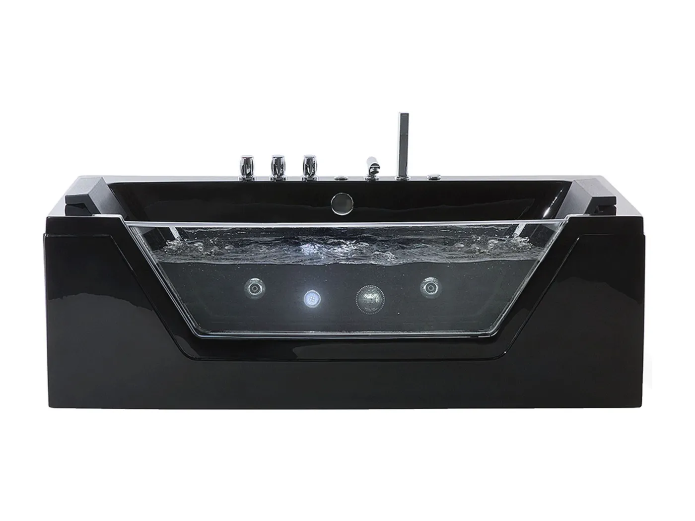 Whirlwanne Badewanne schwarz rechteckig Doppelwanne mit Massage LED 170 cm Samana