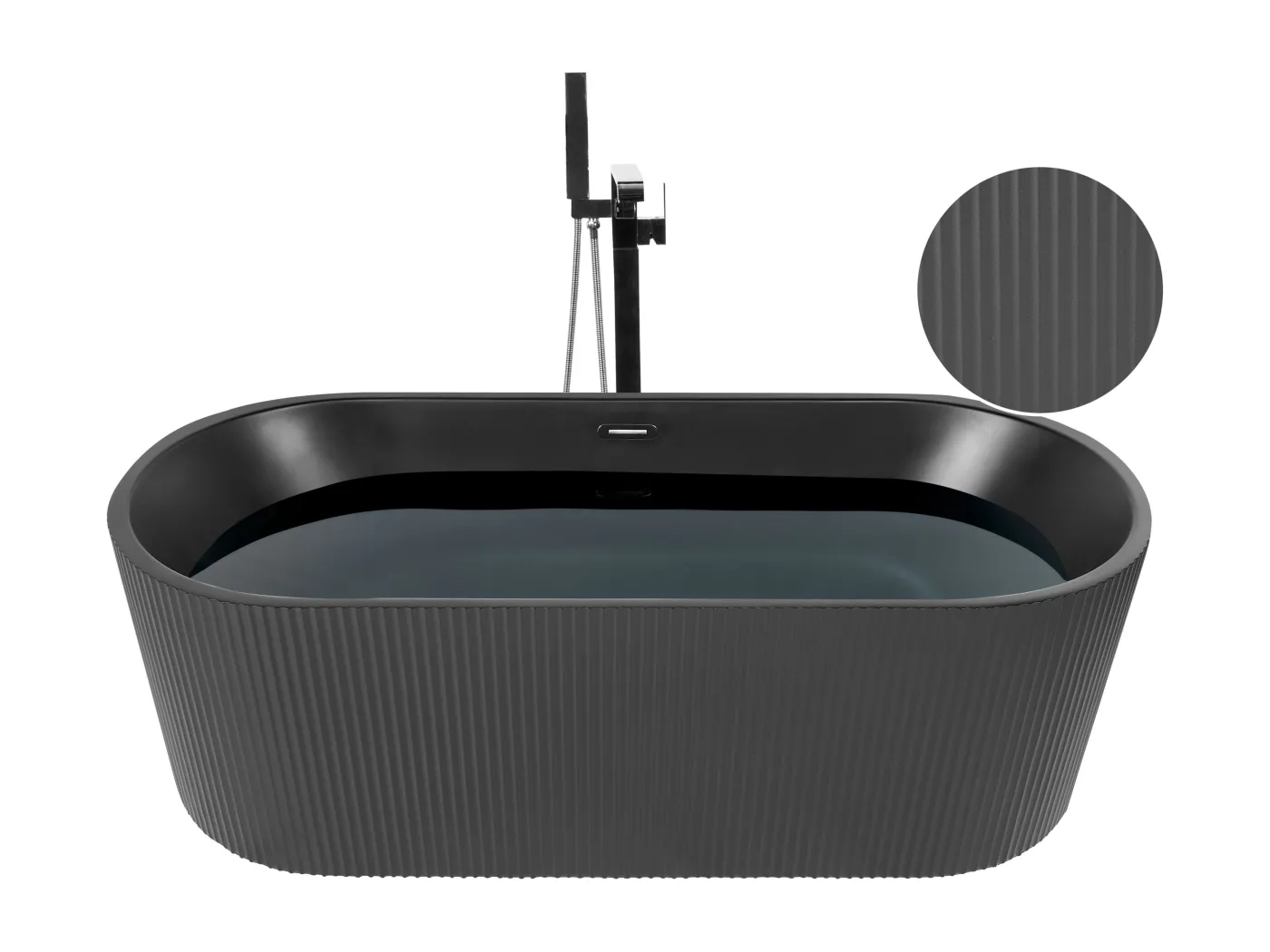 Moderne freistehende Badewanne 169 x 80 cm Ovale Form Acryl geriffelte Oberfläche Badezimmer mattschwarz Gocta