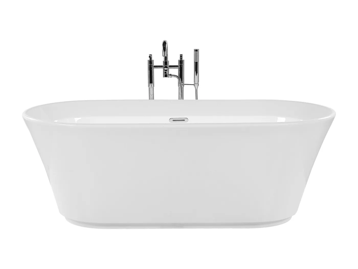 Schlichte Acryl Badewanne oval freistehend weiß mit Überlauf 170 x 80 cm Ovalle