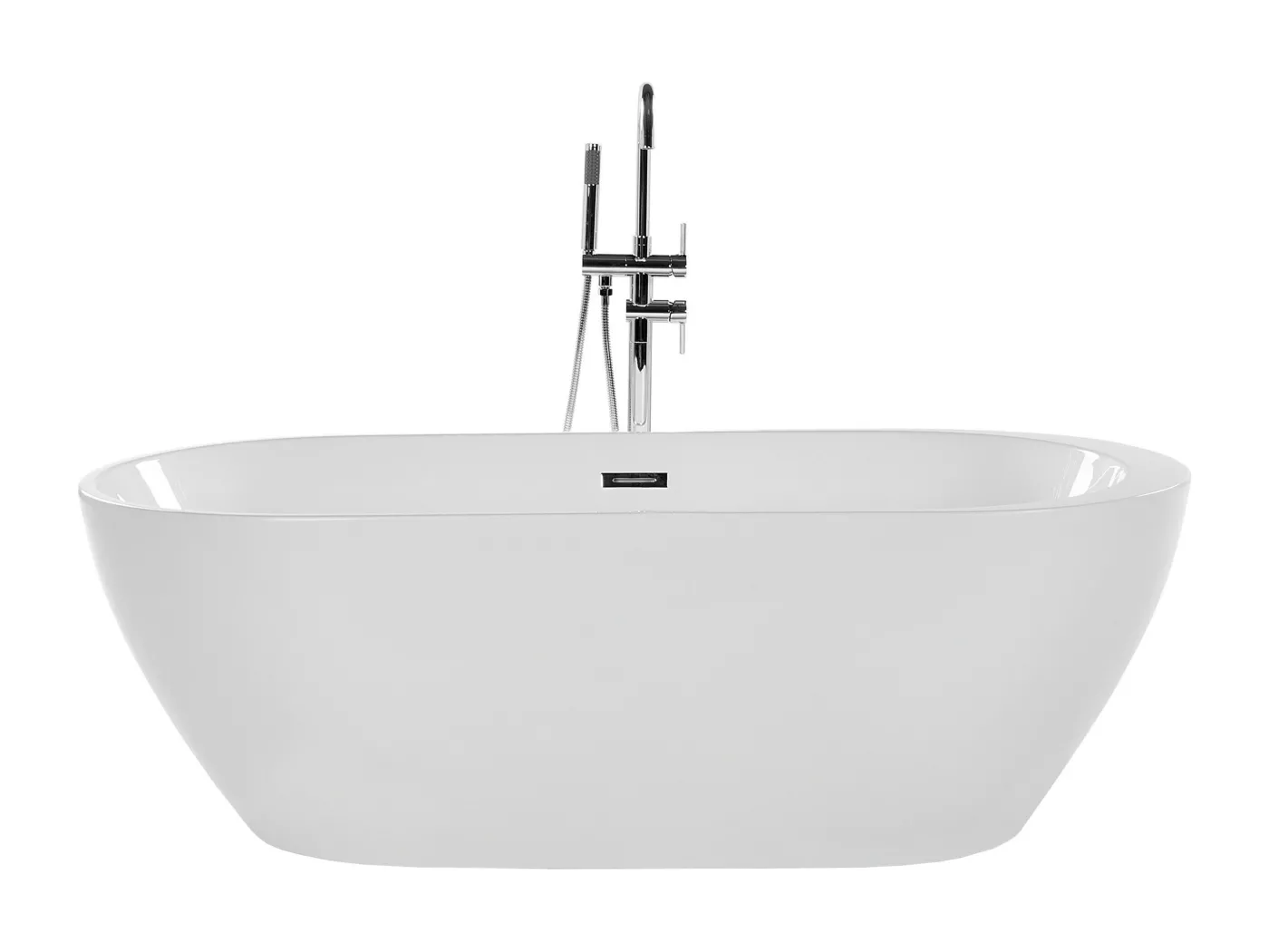 Stilvolle Acryl Badewanne oval freistehend weiß mit Überlauf 170 x 80 cm Nevis