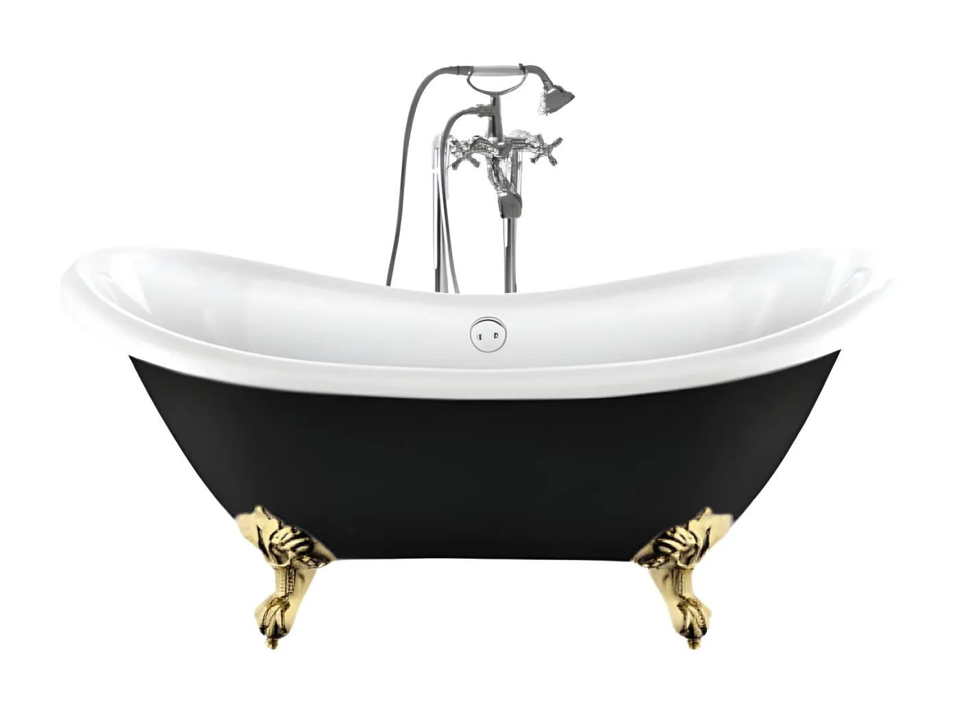 Freistehende Badewanne mit Füßen DARLINGTON SCHWARZ Adlerfüße GOLD 175 cm